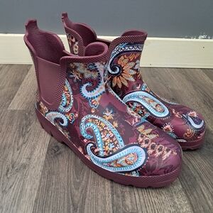 Vera Bradley Size 10 Rain Boots By Totes Carson Maroon Paisley Waterproof